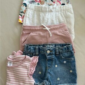 4 pair of Toddler 3T shorts (Cat and Jack, Old Navy, Carters) and a 3T Gap Top